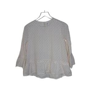 GAP Kids White & Rose Gold Ruffle Sleeve Peplum Blouse - Kids XXL (14/16)